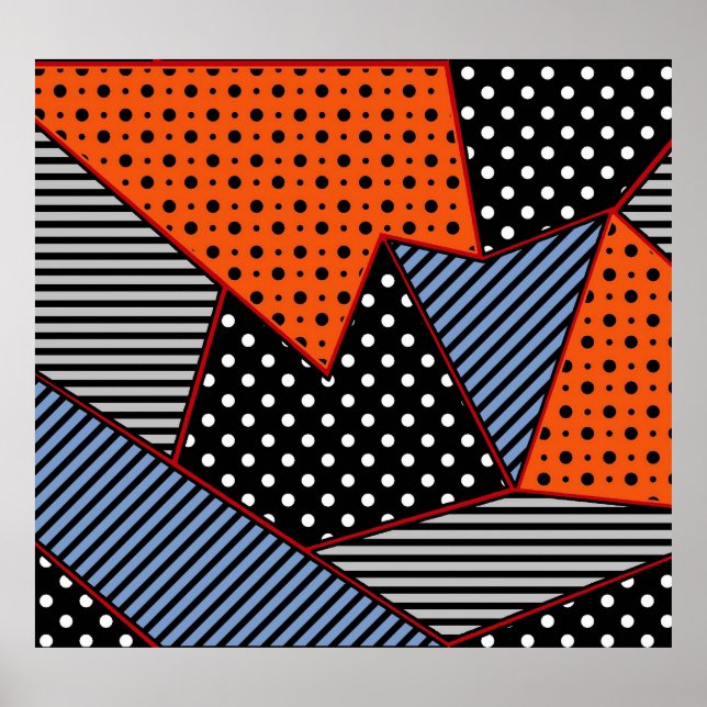 Poster Composição Geométrica abstrato: Padrão Azul Laranj (Frente)
