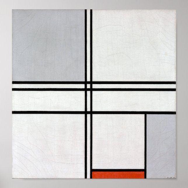 Poster Composição (n.o 1) Cinza vermelha | Piet Mondrian  (Frente)