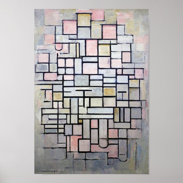 Poster Composição Rosa e Cinzas, Mondrian (Frente)