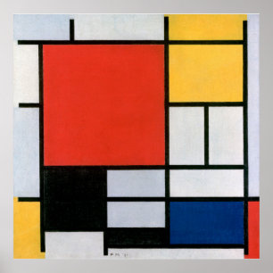 Poster Composição Vermelho, Amarelo, Azul, Preto de Mondr