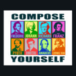 Póster Compositores de pop Art | Componha-se<br><div class="desc">As cores brilhantes acrescentam um espírito moderno de pop a estes retratos estilizados gráficos de compositores musicais famosos. Cada retrato é desenhado com duas cores intensas diferentes e tem o primeiro nome do artista colocado abaixo em uma fonte arrojada e limpa. São apresentados oito compositores: Chopin, Bach, Wagner, Schubert, Tchaikovsky,...</div>