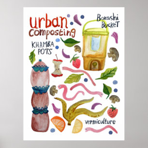 Poster Compostando Reciclar Ecológico Manipulado por Arte