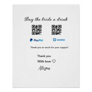 Póster Comprar a noiva doação de bebida QR Venmo PayPal