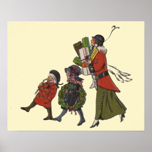 Póster Comprar do natal vintage