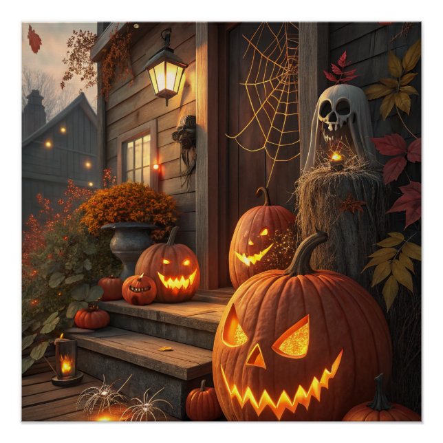 Póster Compre Decorações de Abóbora para Halloween | Únic (Frente)