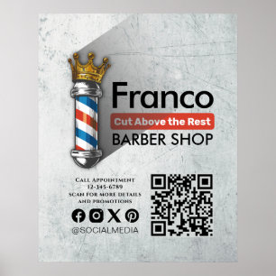 Poster Compro Barber Coroa Real Barbeiro Par Salão QR
