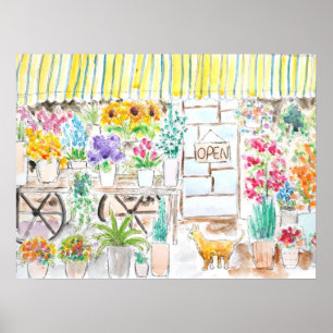 Poster compro de flores e tinta e água