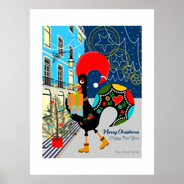 Poster Compro de Natal com o Galo Português (Frente)