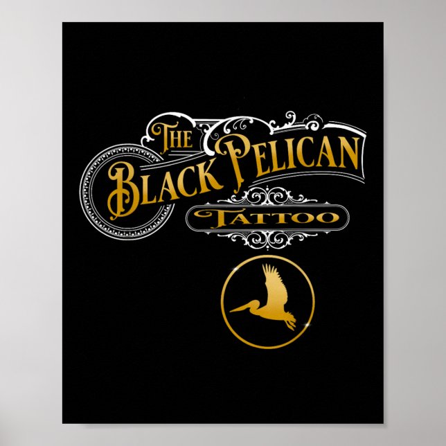 Poster Compro Pelicano de Tatuagem Preto (Frente)