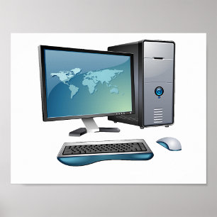 Poster Computador de Mesa com Monitor, Teclado e Mouse