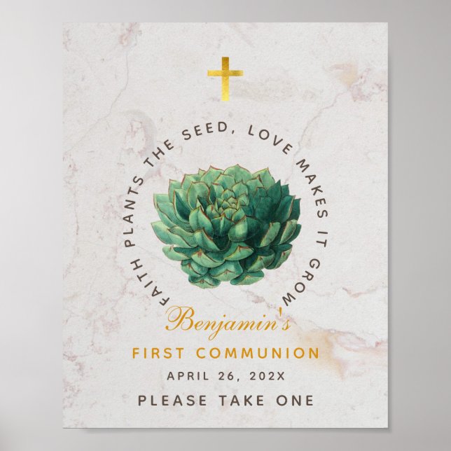 Poster Comunhão Favors Suculentas Dourado Botânico (Frente)