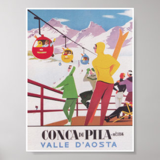 Poster Conca di Pila Itália Vintage Ski Viagem
