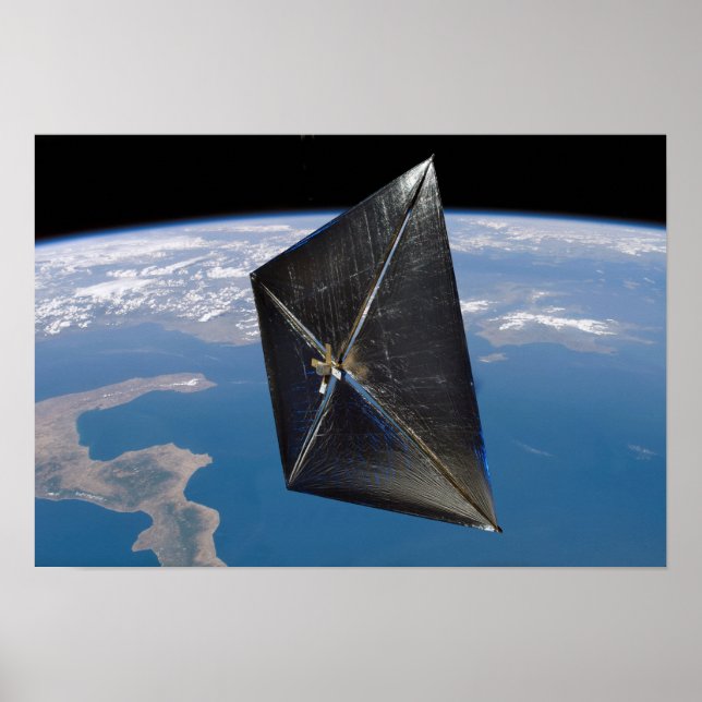 Póster Conceito artístico de NanoSail-D no espaço (Frente)