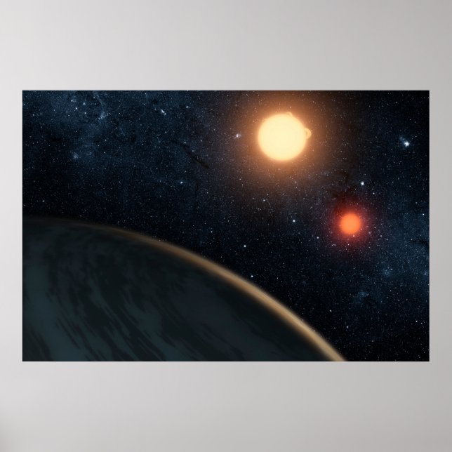 Poster Conceito do artista Ilustrando Kepler-16b. (Frente)