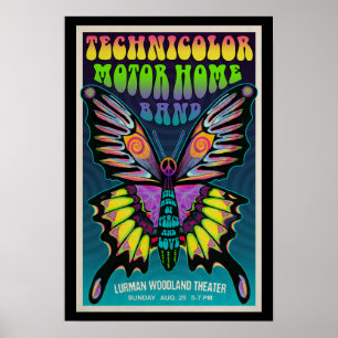 Poster concerto de TMH com borboleta psicodélica Vintage