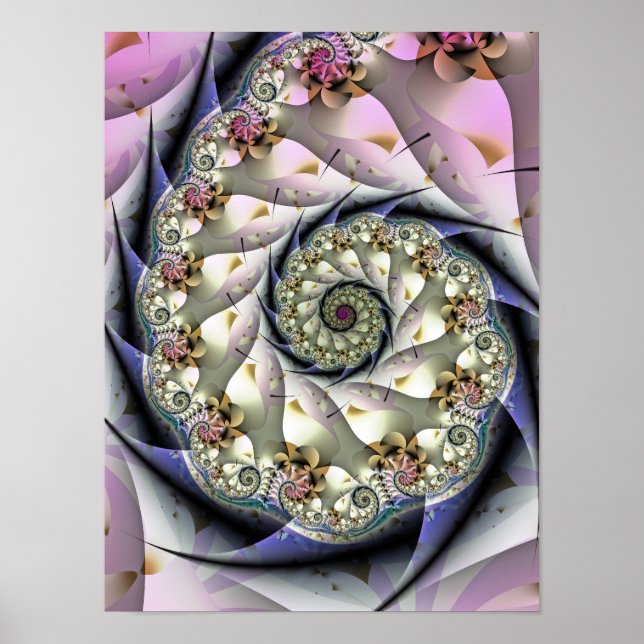 Poster Concha Espiral Fractal Desenho Abstrato Pérola (Frente)