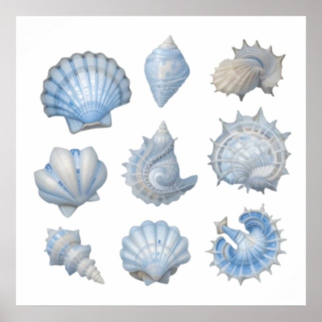 Poster Conchas de Aquarela Azul e Branco – Berçário do Oc (Frente)