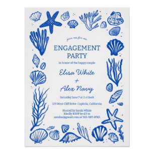 Póster Conchas Enquadram Praia de Noivado PERSONALIZADO