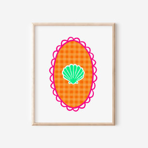 Poster Conchas Marinhas Caprichosas Laranja Xadrez & Verd