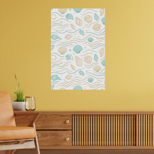 Poster Conchas Marinhas e Ondas do Mar Minimalistas Lager