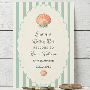 Poster Conchas Marinhas e Sininhos de Casamento Chá de No
