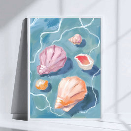 Poster Conchas Marinhas Oceânicas Aquarela Pastel Costeir