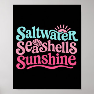 Poster Conchas Marinhas Sol Retro Praia Verão