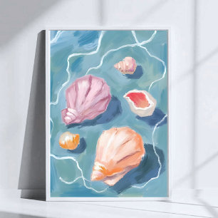 Poster Conchas Oceânicas Pastel Aquarela Costeira