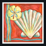 Póster Conchas Rustic Orange<br><div class="desc">Deite-se na areia quente e encontre os tesouros escondidos! Esta pintura de Nancy Slocum captura a bela vida hídrica encontrada em terra. Ele captura uma bela casca de laranja, um peixe-estrela laranja, e um dólar de areia azul vibrante. Pegue sua bela arte oceânica hoje no seu próximo produto Zazzle.</div>