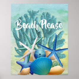 Poster Conchas, Starfish e Coral BEACH.