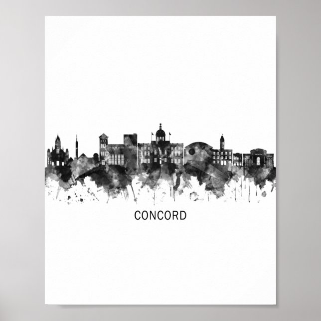 Poster Concord New Hampshire Skyline BW (Frente)