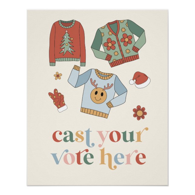 Póster Concurso de Suéter Feio de Natal Sinal de Voto Ret (Frente)