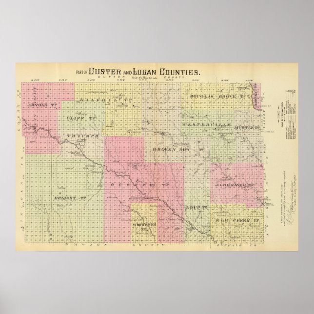 Póster Condado de Custer e Logan, Nebraska (Frente)
