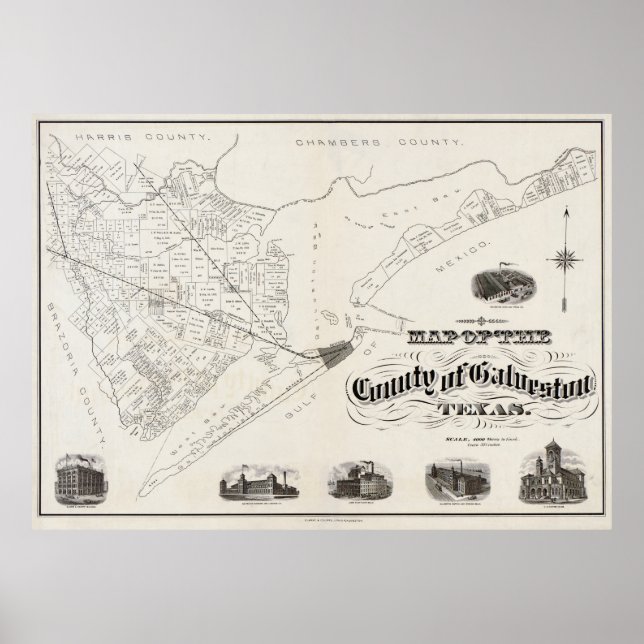 PÓSTER CONDADO DE GALVESTON TEXAS MAPA 1902 (Frente)