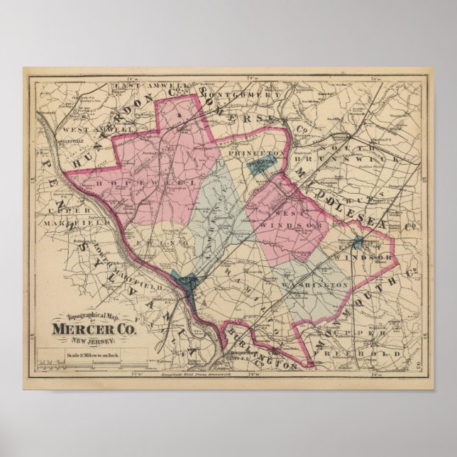 Póster Condado de Mercer, NJ (Frente)