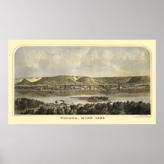Póster Condado de Winona, Mapa Panorâmico MN - 1867 (Frente)