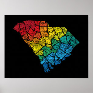 Póster condados coloridos da carolina do sul