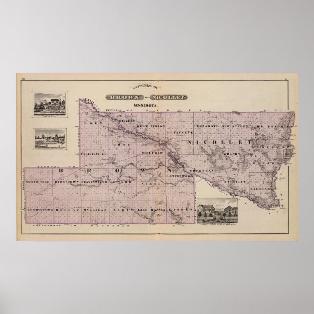 Póster Condados de Brown e Nicollet, Minnesota (Frente)