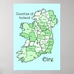 Póster Condados do mapa de Ireland