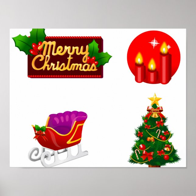 Poster Condecorações de Natal em fundo branco (Frente)