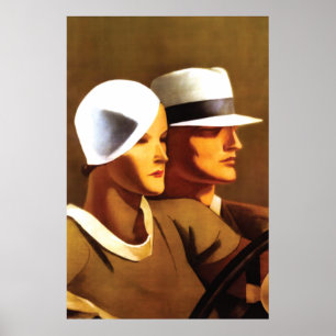 Póster Condução bonita do casal do art deco