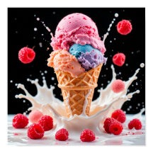 Cone de Sorvete Colorido com Leite Derramando