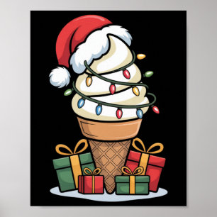 Poster Cone de Sorvete das Luzes de Natal com Des de Papa