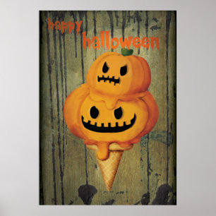 Póster Cone de Sorvete de Abóbora de Halloween