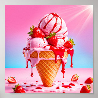 Poster Cone de sorvete de morango
