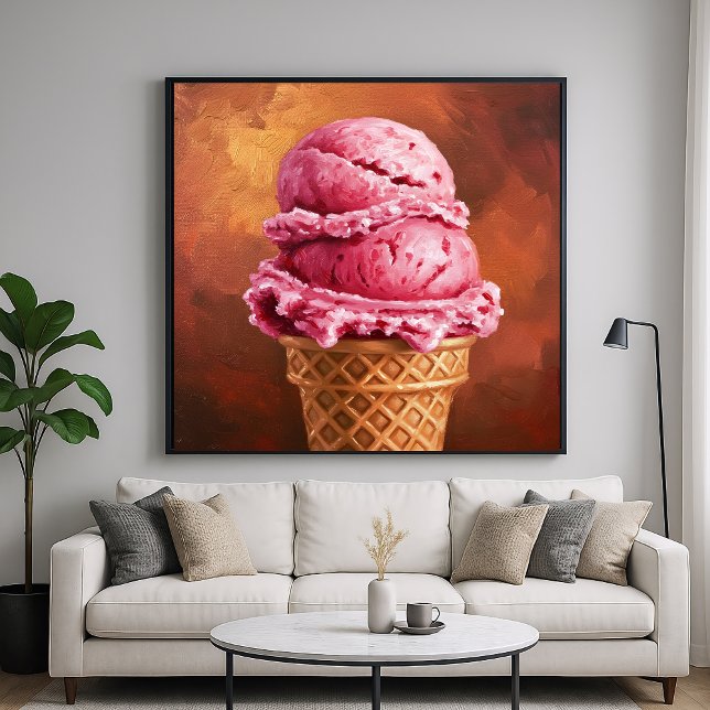 Poster Cone de Sorvete de Morango - Estilo Artístico Pint (Criador carregado)