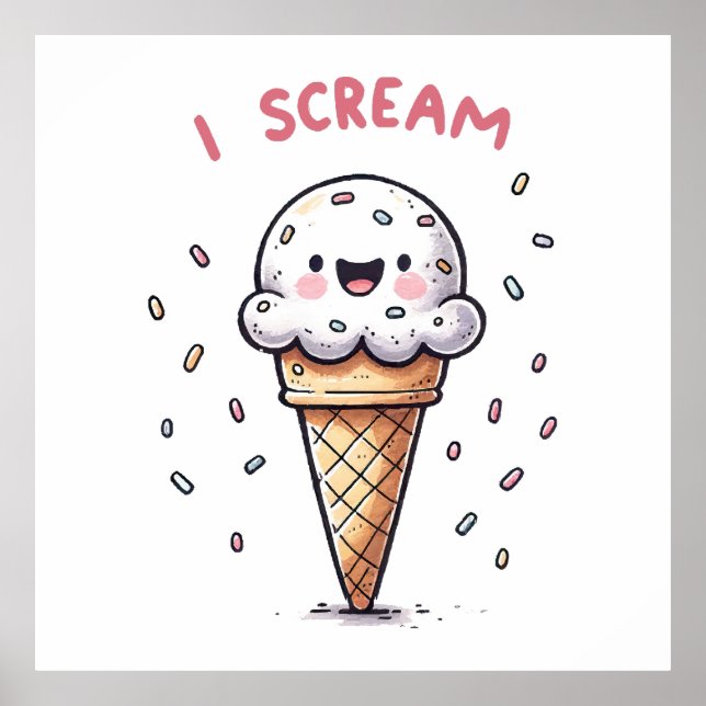 Poster Cone de Sorvete I Scream com Confeitos (Frente)