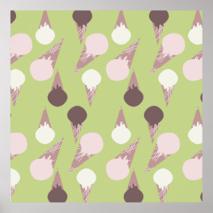 Poster Cone de Sorvete Padrão Verde