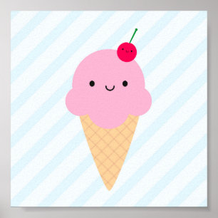 Póster Cone do sorvete de Kawaii