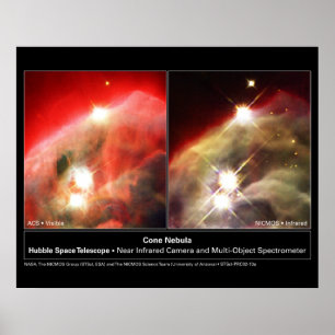 Póster Cone Nebula NGC 2264 Hubble Visível vs. Infraverme